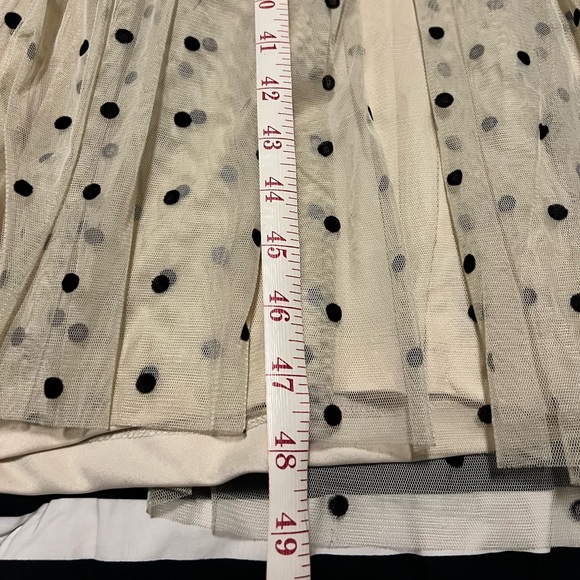 Long, cream, polka-dot, sheer maxi-dress with black lace detail in size US 8 - Picture 6 of 6